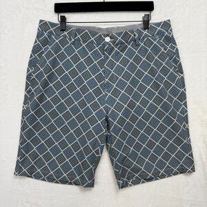 Hreski Golf Shorts Mens 36 Blue Yellow Geometric Diamond Performance Stretch